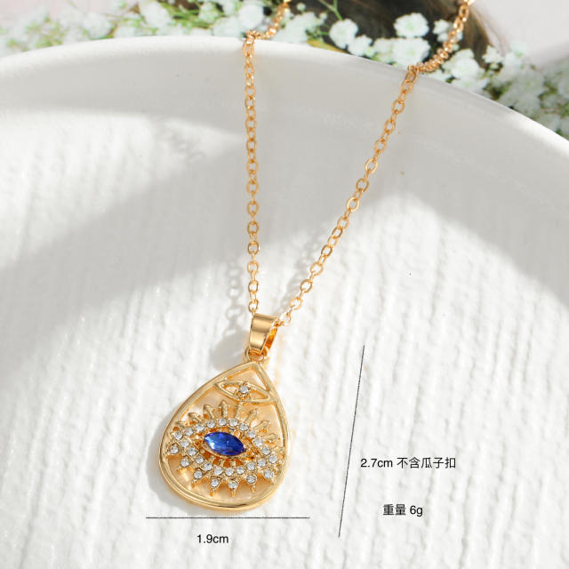 Vintage enamel evil eye pendant alloy necklace