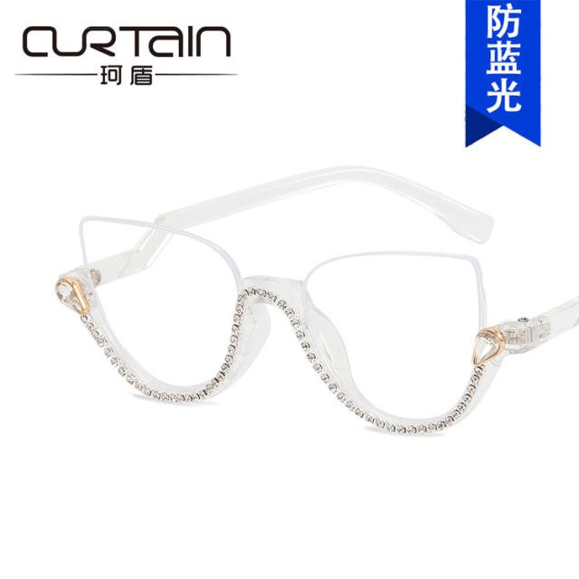 Personality rhinestone half rim reading glasses