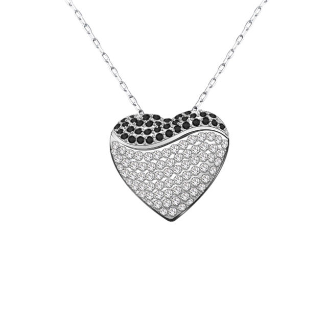 Delicate color cubic zircon pave setting locket heart stainless steel engrave necklace