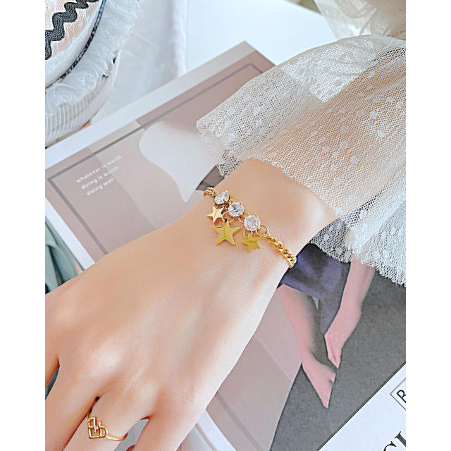 Elegant cubic zircon star charm stainless steel bracelet