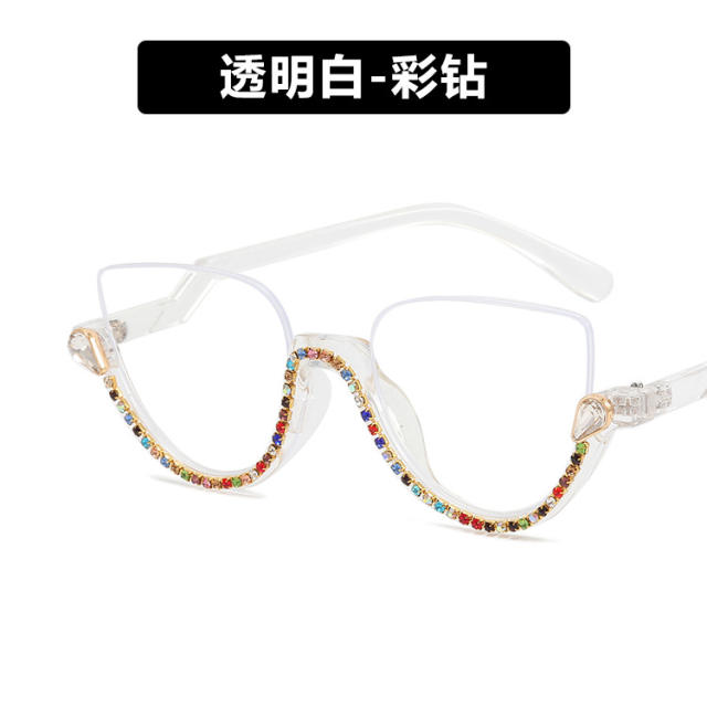 Personality rhinestone half rim reading glasses