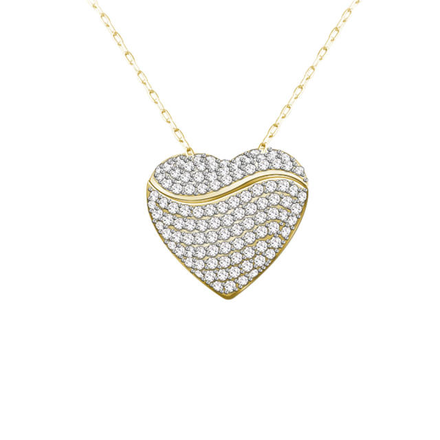 Delicate color cubic zircon pave setting locket heart stainless steel engrave necklace