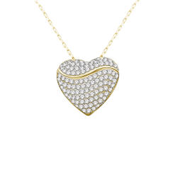 Delicate color cubic zircon pave setting locket heart stainless steel engrave necklace