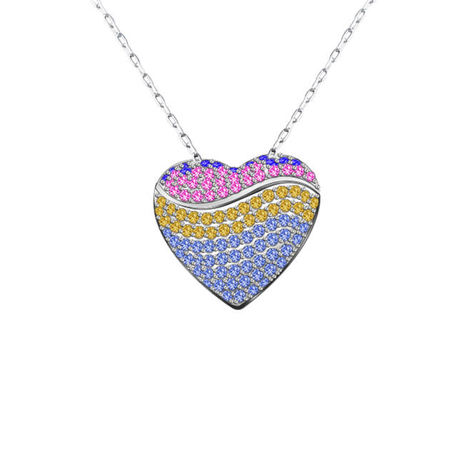 Delicate color cubic zircon pave setting locket heart stainless steel engrave necklace