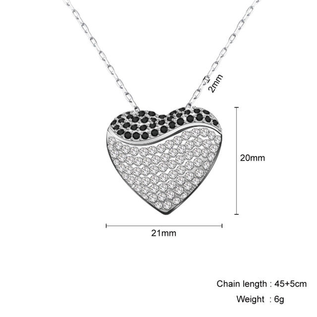 Delicate color cubic zircon pave setting locket heart stainless steel engrave necklace