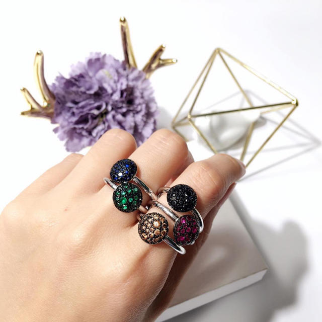 Elegant full cubic zircon colorful copper rings