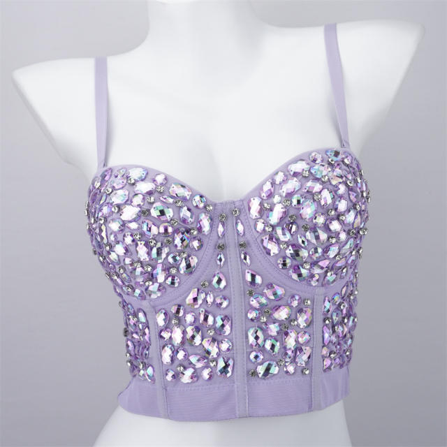 Y2K color glass crystal shiny party queen camisole