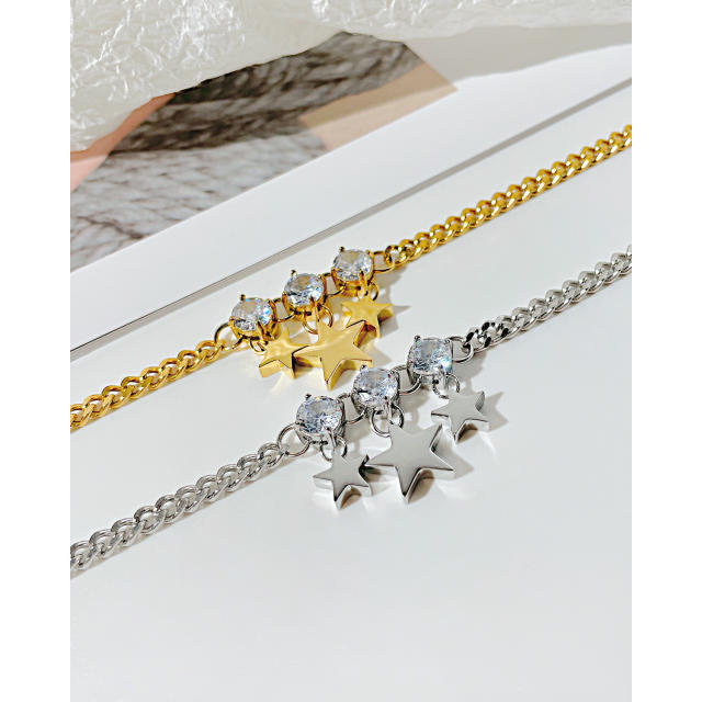 Elegant cubic zircon star charm stainless steel bracelet