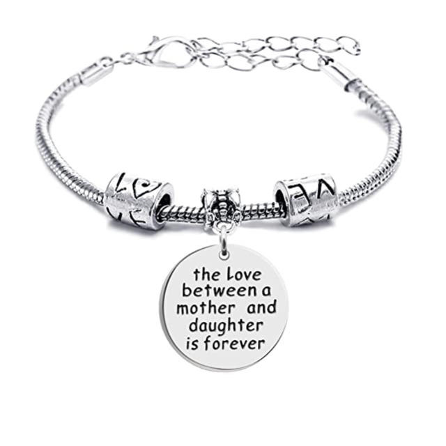 Engave letter mother's day charm stainless steel bracelet