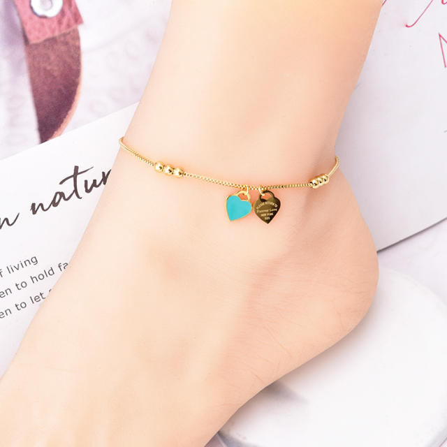 Easy match butterfly heart stainless steel anklet
