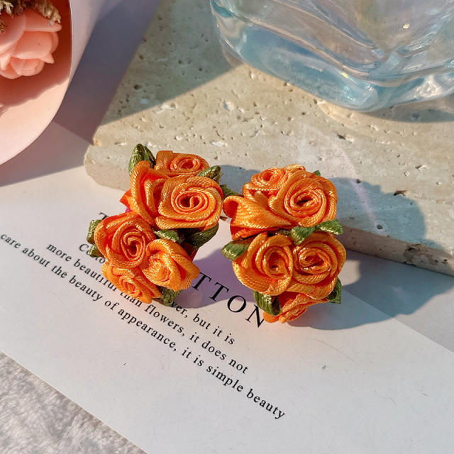 Boho colorful fabric flower open hoop earrings