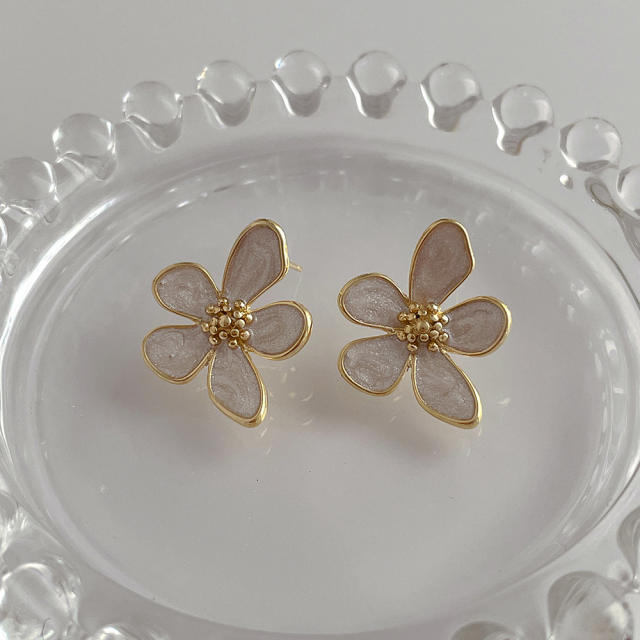 925 needle enamel flower copper studs earrings