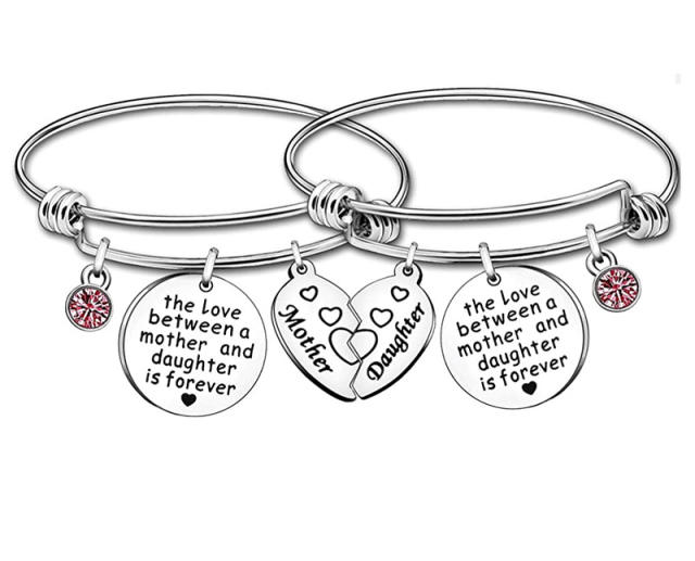 Engrave letter mother's day charm matching stainless steel bracelet