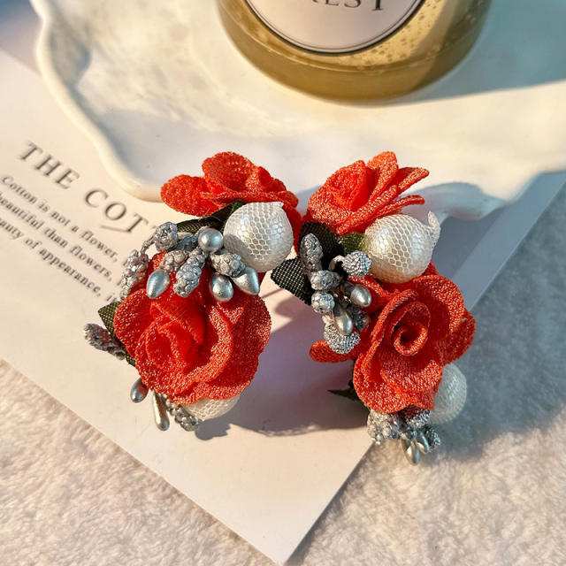 Creative boho fabric flower open hoop earrings