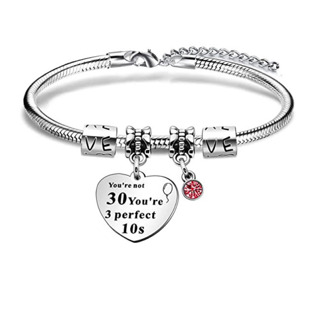 30 years engrave letter charm stainless steel bangle