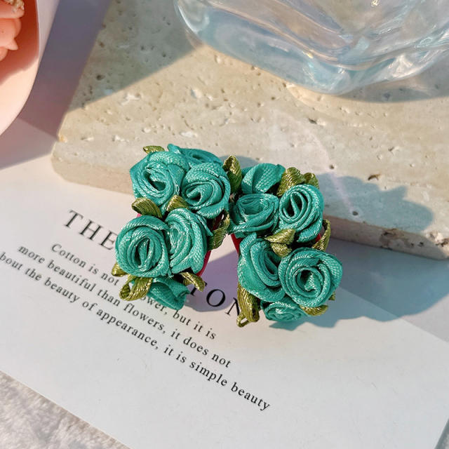 Boho colorful fabric flower open hoop earrings