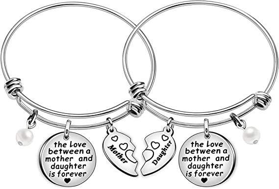 Engrave letter mother's day charm matching stainless steel bracelet