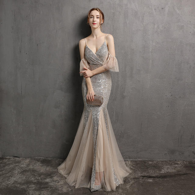 Elegant sexy fishtail design shining maxi formal dress