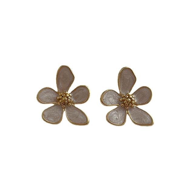 925 needle enamel flower copper studs earrings