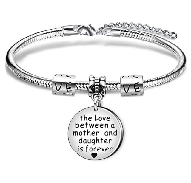 Engave letter mother's day charm stainless steel bracelet