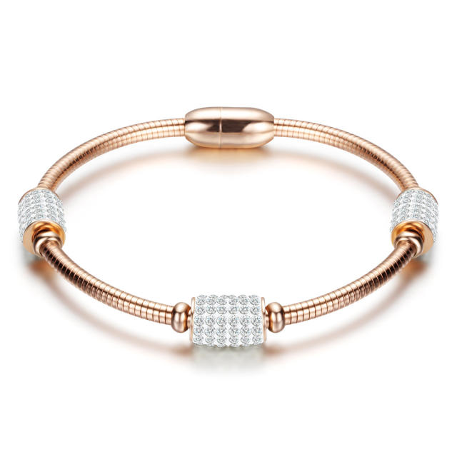 Creative pave setting rhinestone diamond round charm stainless steel bracelet