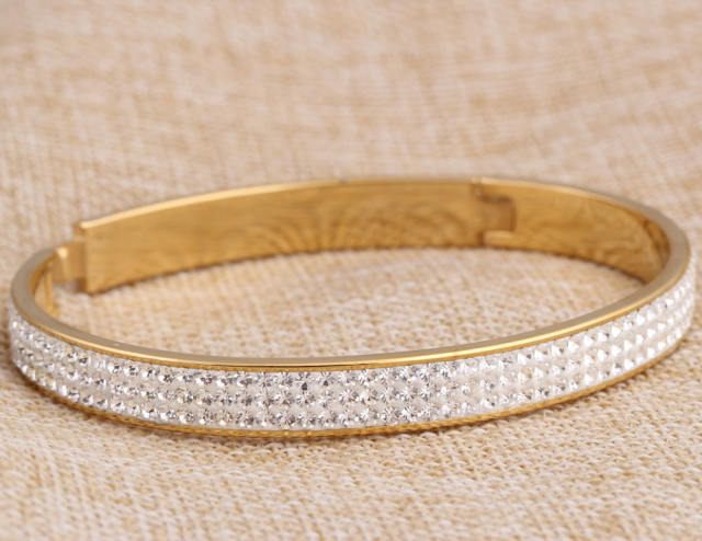 Luxury pave setting rhinestone diamond stainless steel bangle