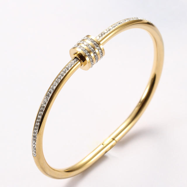 18K gold plated rhinestone diamond stainless steel bangle