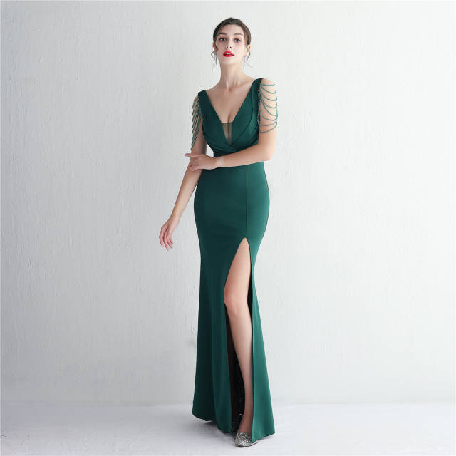 Elegant plain color satin bodycon maxi formal dress