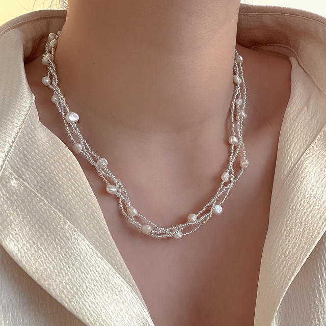 Concise elegant water pearl necklace