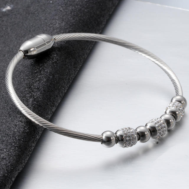INS trend delicate diamond bead stainless steel bangle
