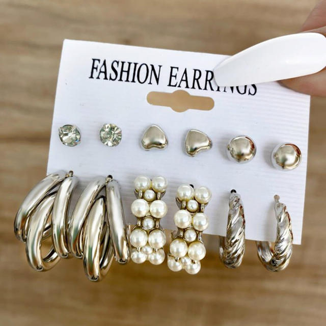 6pair personality geometric shape ear studs set