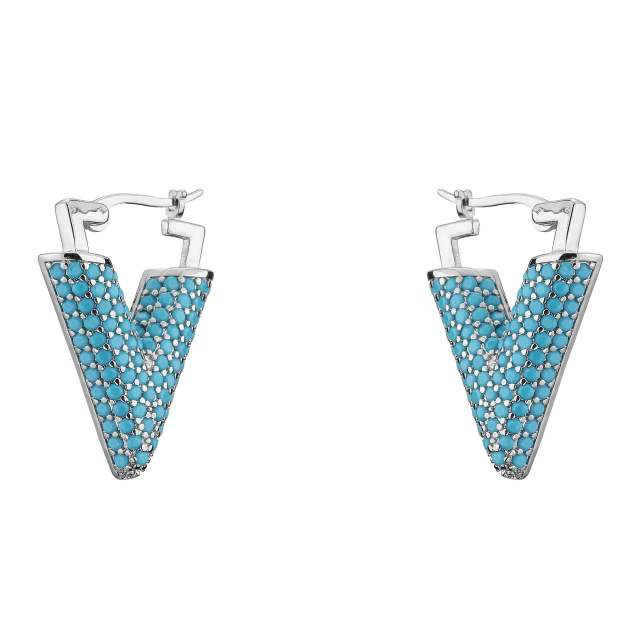 Luxury pave setting cubic zircon colorful V shape earrings