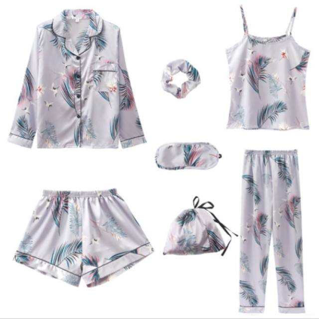 7pcs satin color printing pajamas set