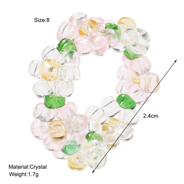 Creative summer color Y2K clear bead flower elastic rings