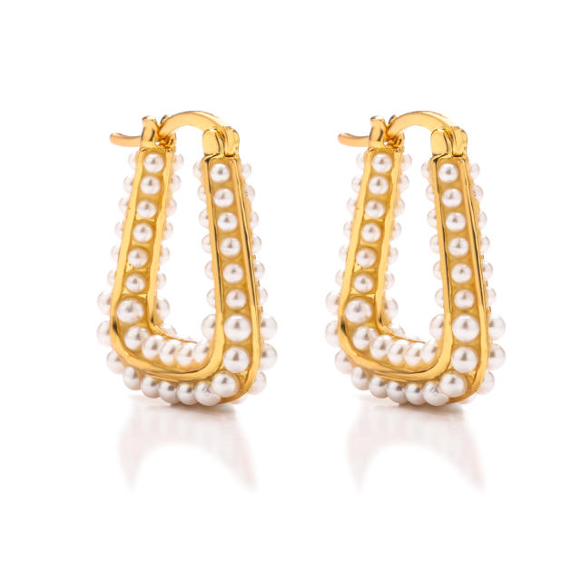 Elegant pave setting cubic zircon gold plated copper hoop earrings