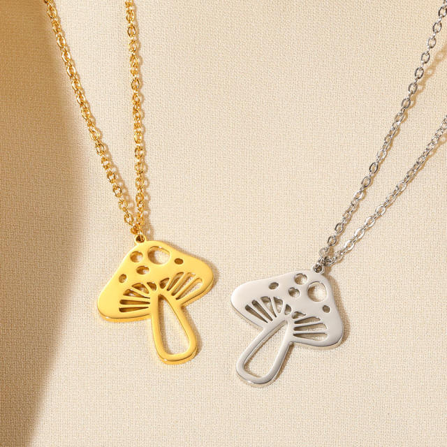 Personality insect mushroom pendant stainless steel necklace