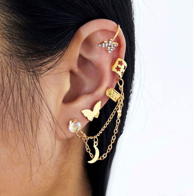 Creative personality leaf alloy ear cuff set