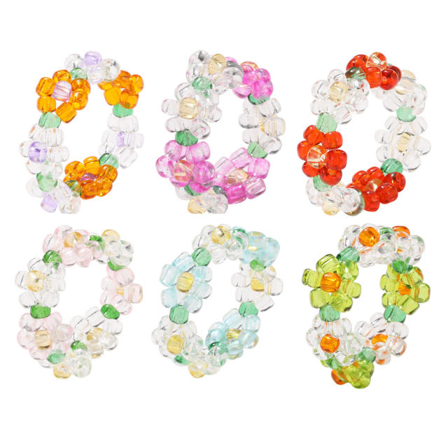 Creative summer color Y2K clear bead flower elastic rings