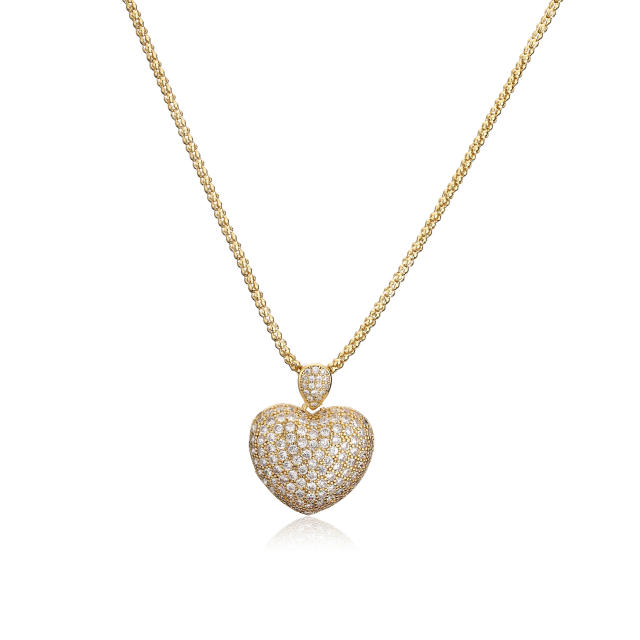Luxury pave setting cubic zircon heart pendant copper necklace
