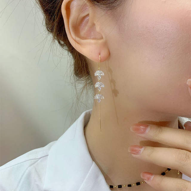 Elegant cubic zircon leaf threader earrings
