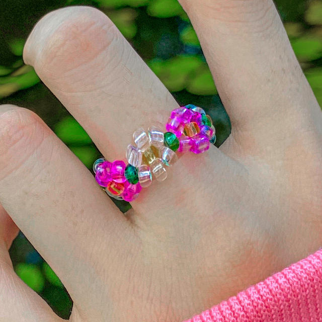 Creative summer color Y2K clear bead flower elastic rings