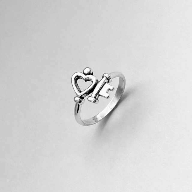Simple key heart white copper adjustable rings