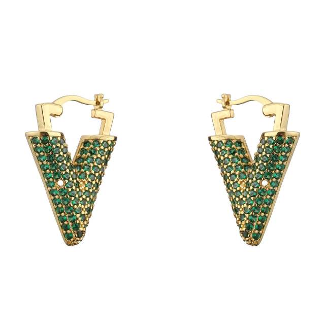 Luxury pave setting cubic zircon colorful V shape earrings