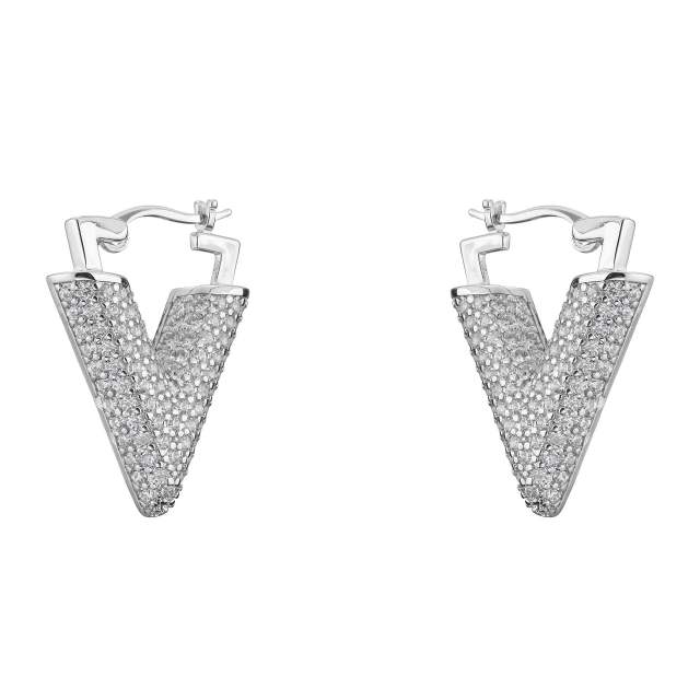 Luxury pave setting cubic zircon colorful V shape earrings