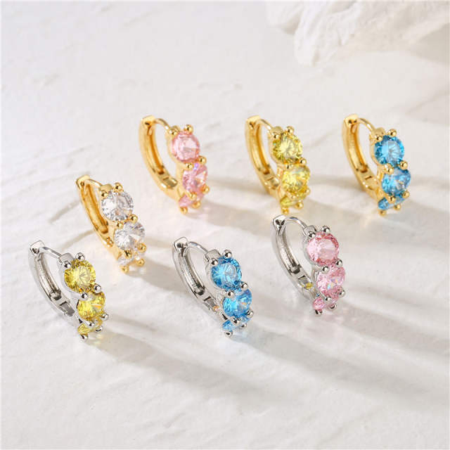 Delicate color cubic zircon gold plated copper huggie earrings