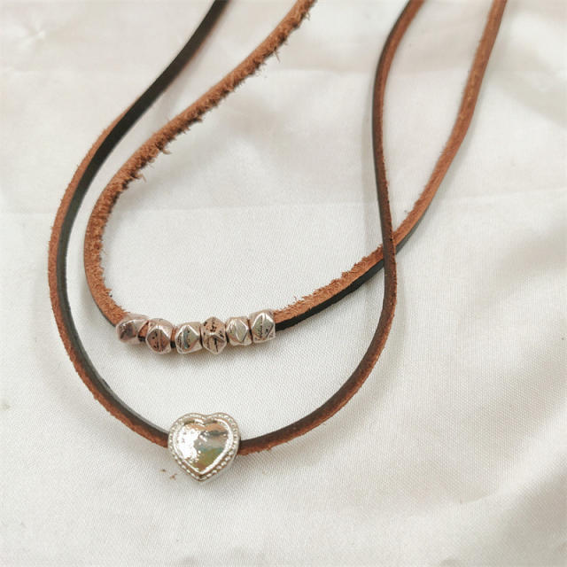 Boho two layer velvet heart bead choker