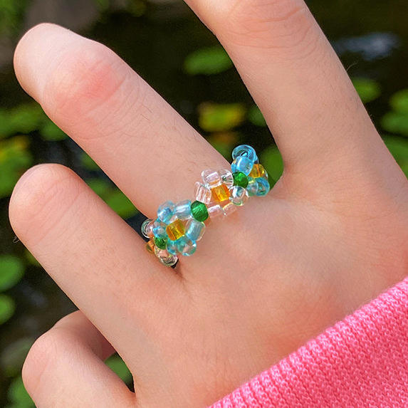 Creative summer color Y2K clear bead flower elastic rings