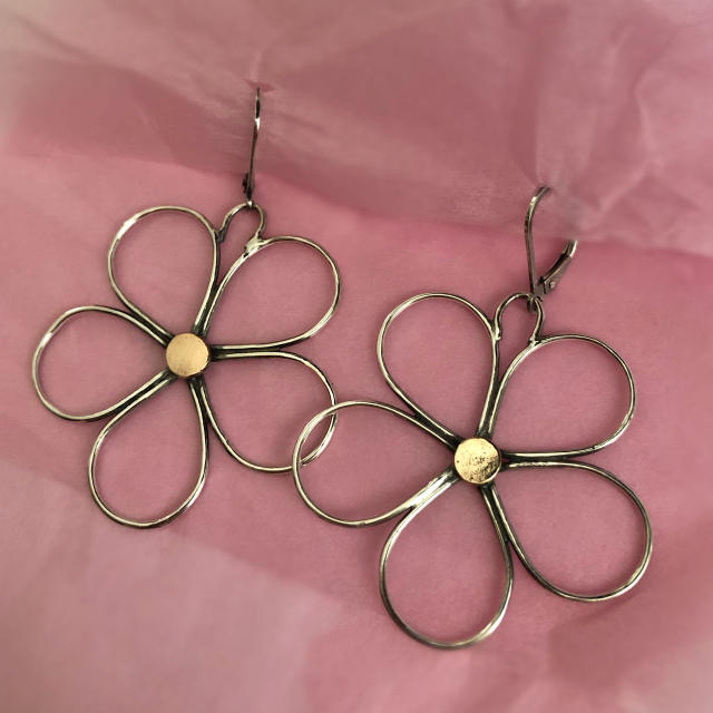 Boho large size hollow flower metal dangle earrings