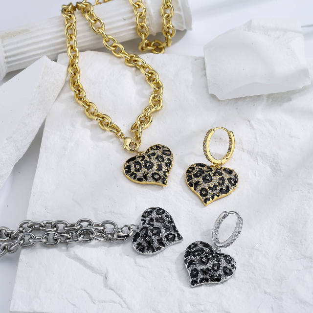 Hiphop enamel heart pendant copper necklace set