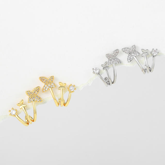 Delicate cubic zircon butterfly gold plated copper ear studs